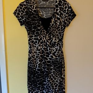 Cheetah print faux wrap style black & white dress
